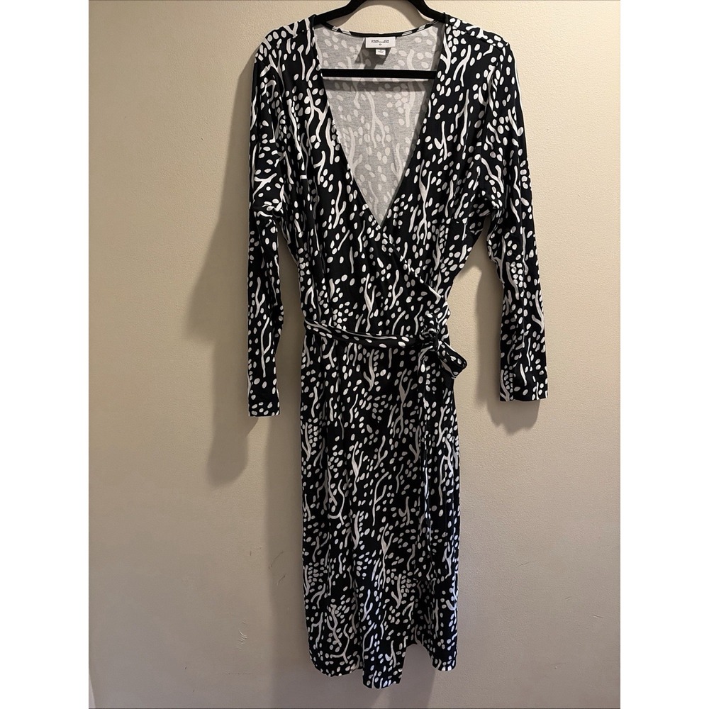 Diane Von Furstenberg Women Wrap Dress Black VNeck Long Sleeve Size 1X